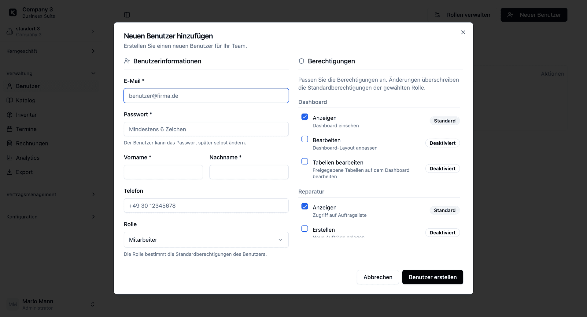 Kotaris Benutzerverwaltung